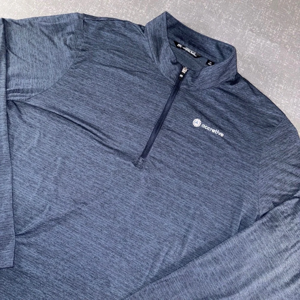TravisMathew Mens XXL Quarter Zip Pullover Heathered Navy‎ Blue Accretive Logo
